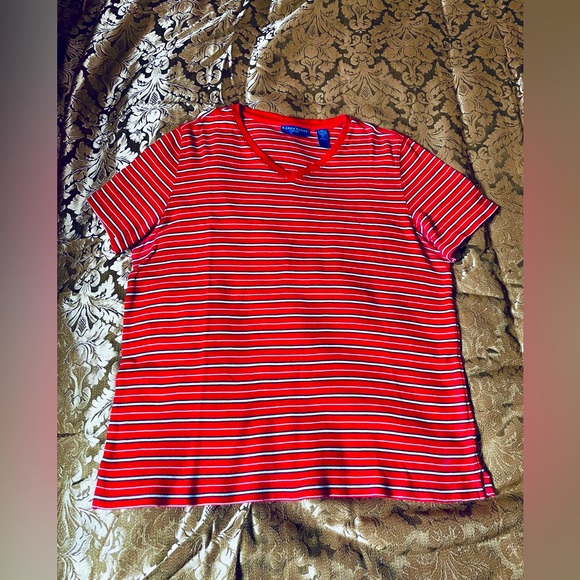 Karen Scott Tops - KAREN SCOTT SPORTS: red and white striped T-shirt, Size: Small
